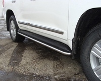 Защита штатных порогов Toyota Land Cruiser 200 2012 труба, полированная нержавеющая сталь 42,4 мм. TOYLC20012-03