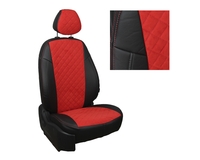 Чехлы из экокожи и алькантары АВТОПИЛОТ "РОМБ" цвет черный - красный. SKODA RAPID c "пакетом" Dynamic хэтчбек. С 2014 -- г.в.