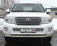 Защита переднего бампера Toyota Land Cruiser 200 2012 двойная труба, полированная нержавеющая сталь 76,1/75 мм. ТСС TOYLC20012-01