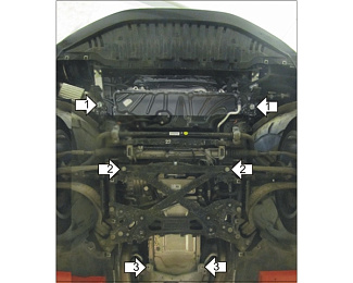 30106 MOTODOR  Защита двигатель, КПП алюминий  5 мм. Количество щитов 1 / Вес защиты 13,73кг. Для автомобиля Audi A8 (Quattro) 2009> кузов H42 с АКПП V=4,2 FSI