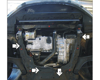 32603 MOTODOR  Защита двигатель, КПП, РК алюминий  5 мм. Количество щитов 1 / Вес защиты 8,04кг. Для автомобиля Ford S-Max/ Mondeo/ Galaxy 2006> V=1,8 2,0
