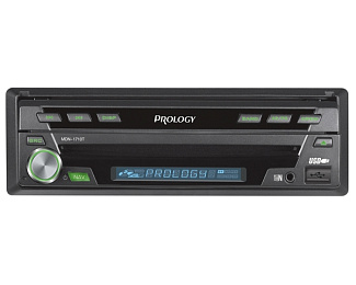 Мультимедийный навигационный центр PROLOGY MDN-1710T со встроенным модулем навигации, моторизованным ЖК-монитором 7" (177 мм), графическим интерфейсом, сенсорной панелью управления.