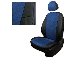 Чехлы из экокожи и алькантары АВТОПИЛОТ "РОМБ" цвет черный - синий. DAEWOO NEXIA седан.  2выпуск С 2008 -- г.в.