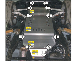 33001 MOTODOR  Защита двигатель, дифференциал, КПП, РК алюминий  5 мм. Количество щитов 4 / Вес защиты 21,16кг. Для автомобиля Cadillac Escalade 2006-2010 V=6,2i