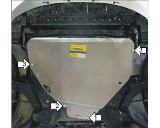 32603 MOTODOR  Защита двигатель, КПП, РК алюминий  5 мм. Количество щитов 1 / Вес защиты 8,04кг. Для автомобиля Ford S-Max/ Mondeo/ Galaxy 2006> V=1,8 2,0